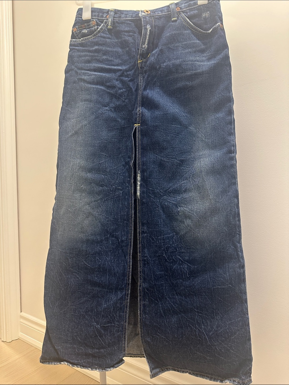Ag Adriano Goldschmied Dark Blue Denim Maxi Skirt with Front Slit